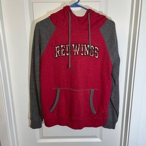 Campus Crew Two Tone Hoodie Red Wings Pullover Gray/red Unisex Size L W/pocket